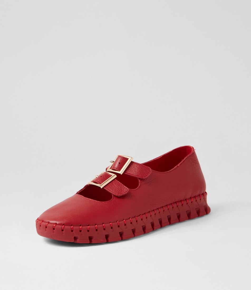 Keneke Dark Red Leather Flat Shoes