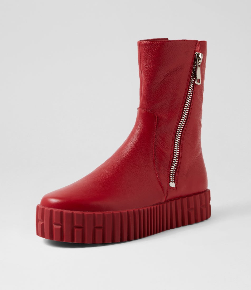 Bluma Dark Red Leather Ankle Boots