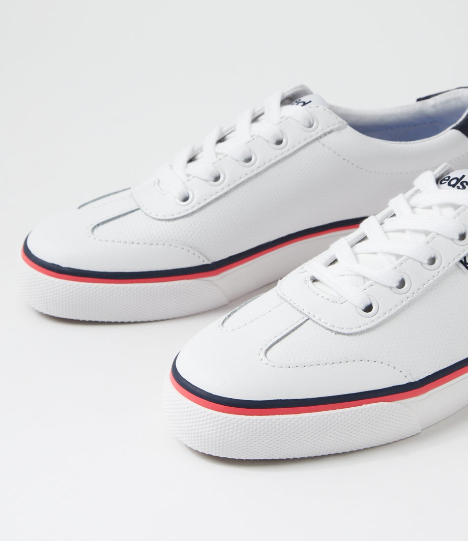 Jump Kick T Toe White Red Navy Leather Sneakers