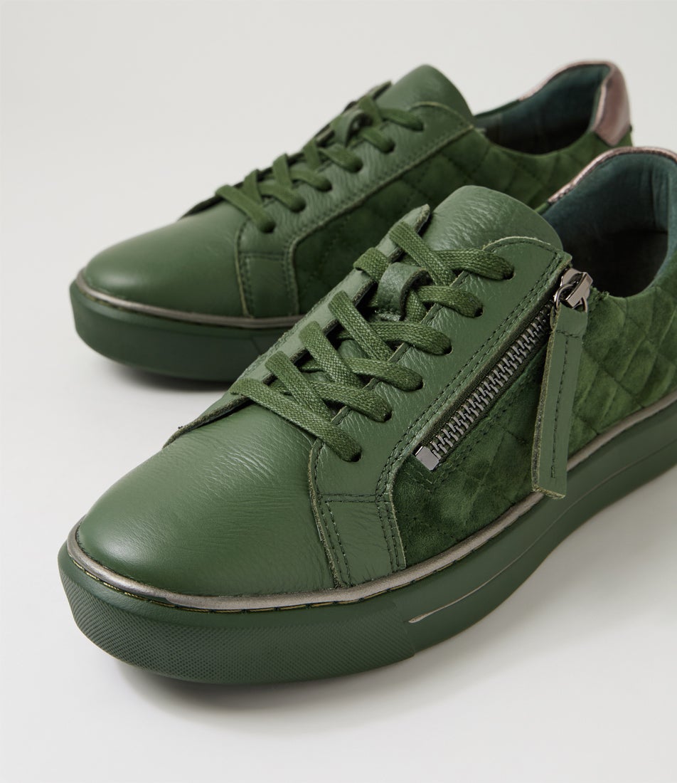 Kozie W Olive Leather Suede Sneakers