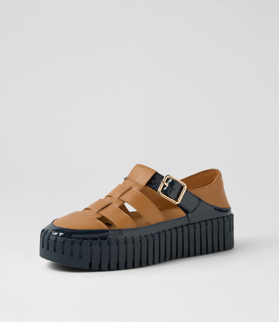 Baytown Navy Dark Tan Patent Leather Sneakers