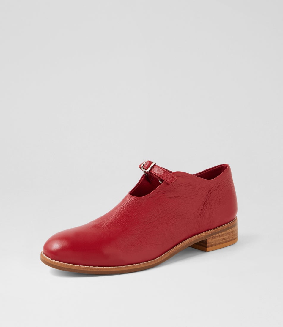 Nickelby Dark Red Leather Flat Shoes