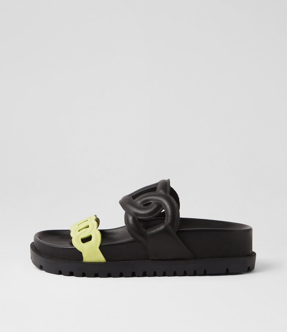 Ursula Light Citrus Black Suede Slides