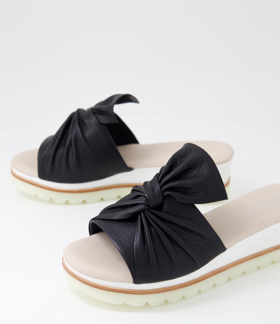 Wolin Black White Leather Slides