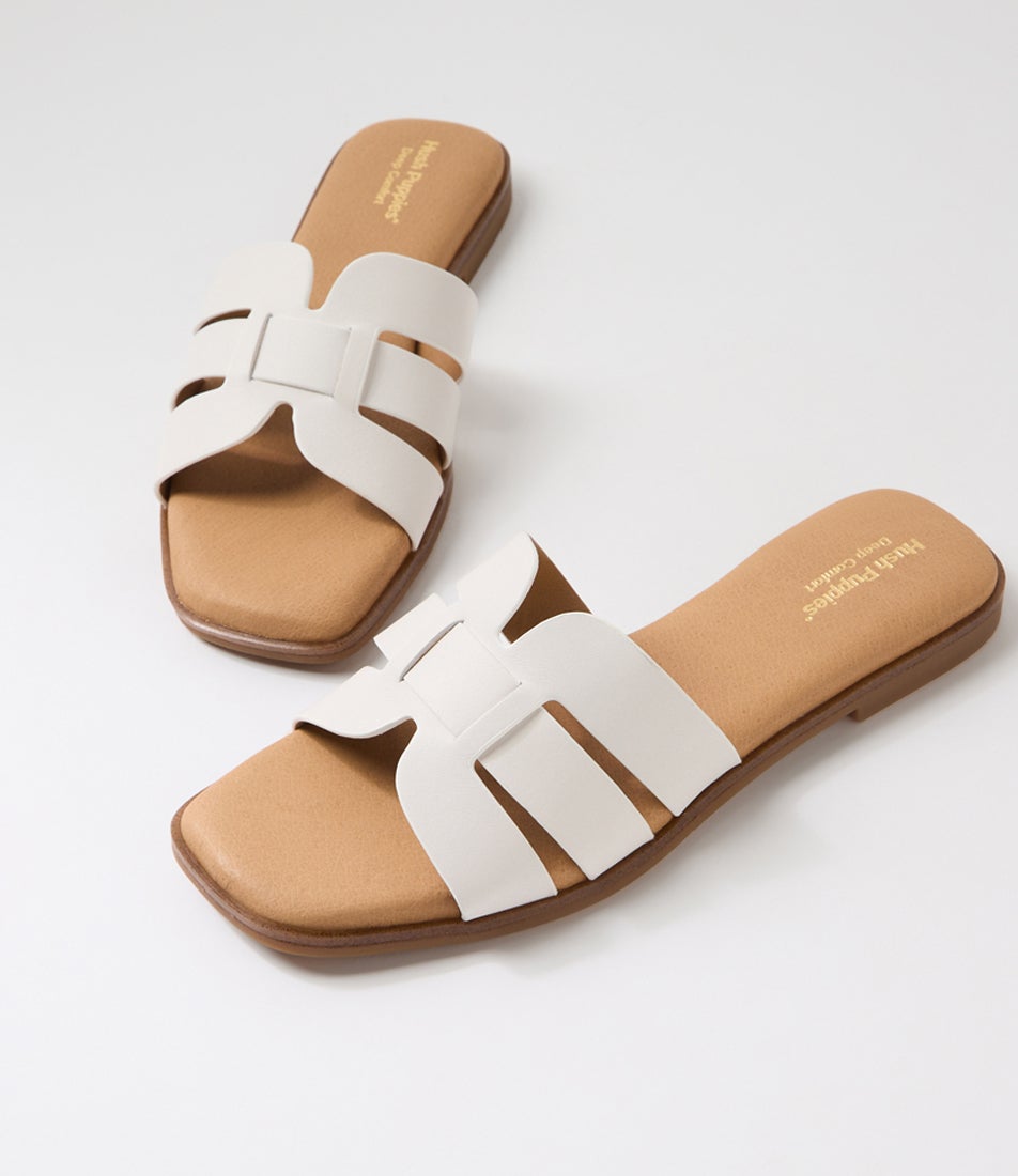 Isa White Leather Slides