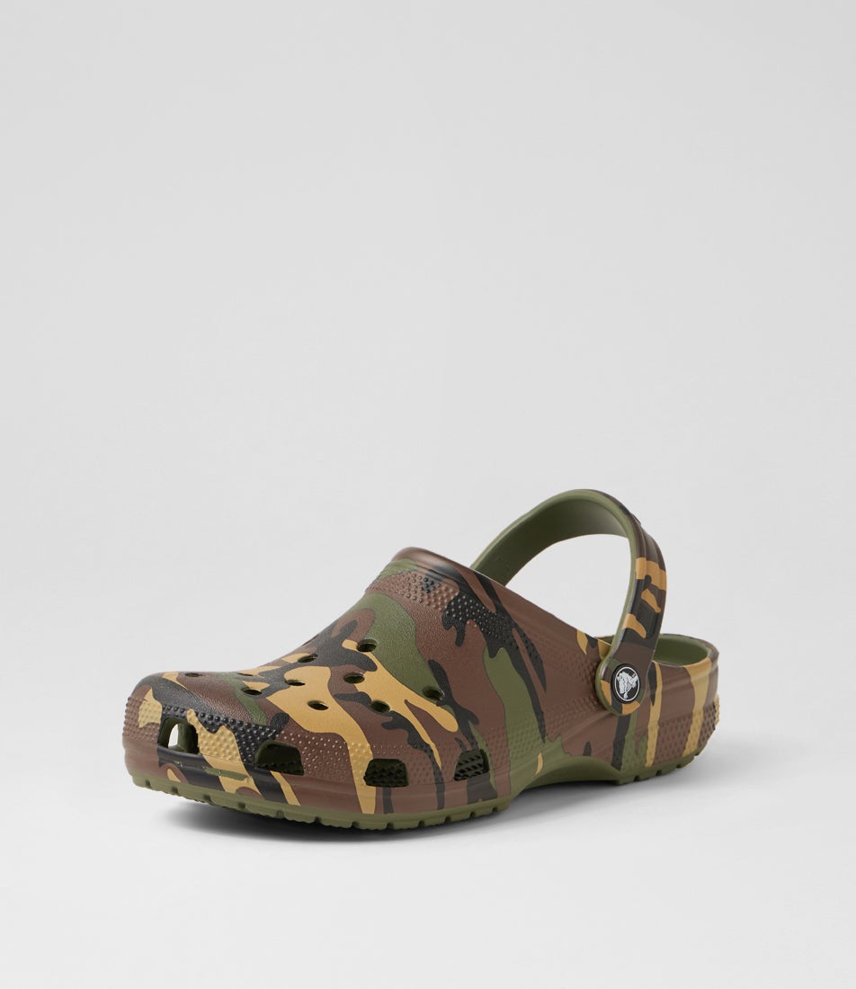 Classic Graphic Clog Army Green Multi Croslite Flat Shoes