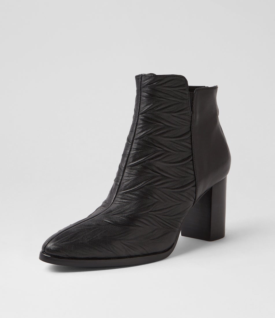 Amparo Black Leather Ankle Boots