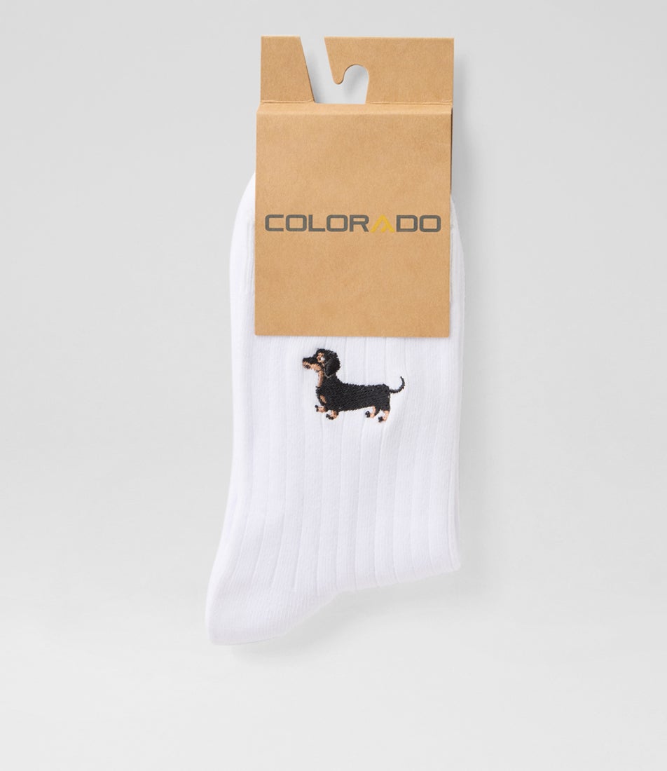 Daschund White Multi Cotton Socks