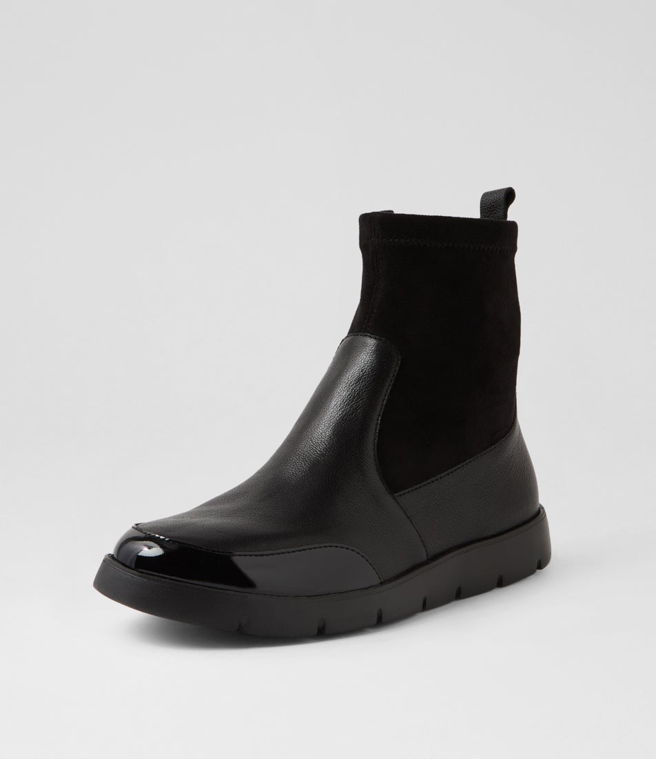Marle W Black Patent Mix Ankle Boots