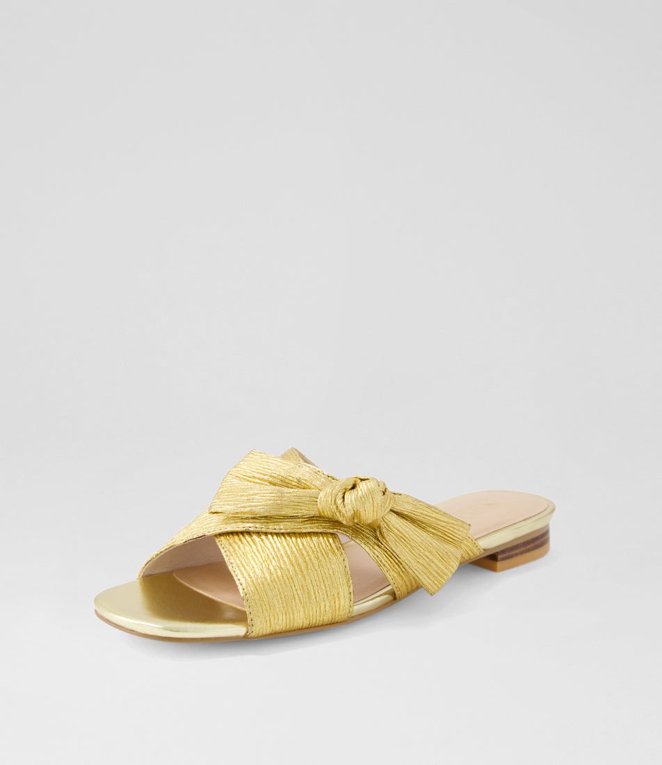 Olivia 2 Gold Metallic Leather Slides