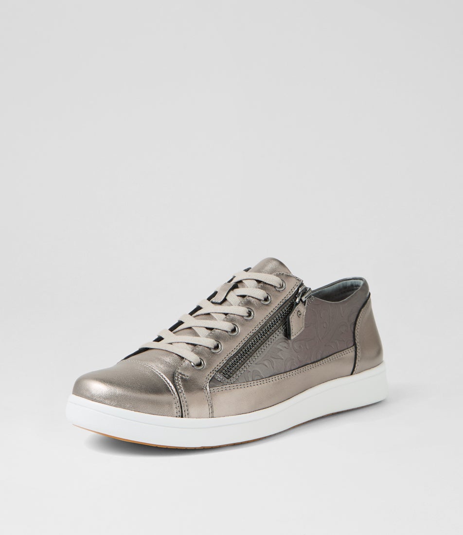 Duci Xf Pewter Leather Embossed Sneakers