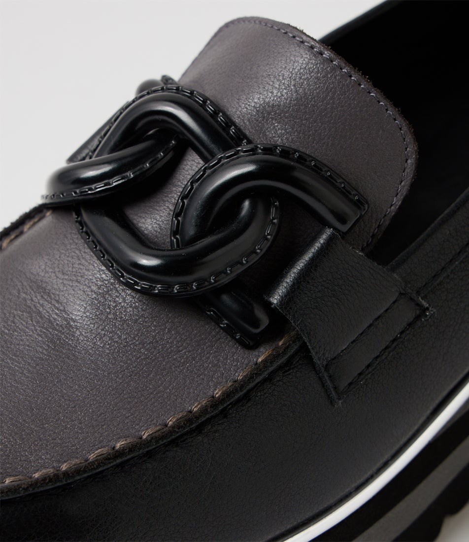 Eaila Black Charcoal Leather Loafers