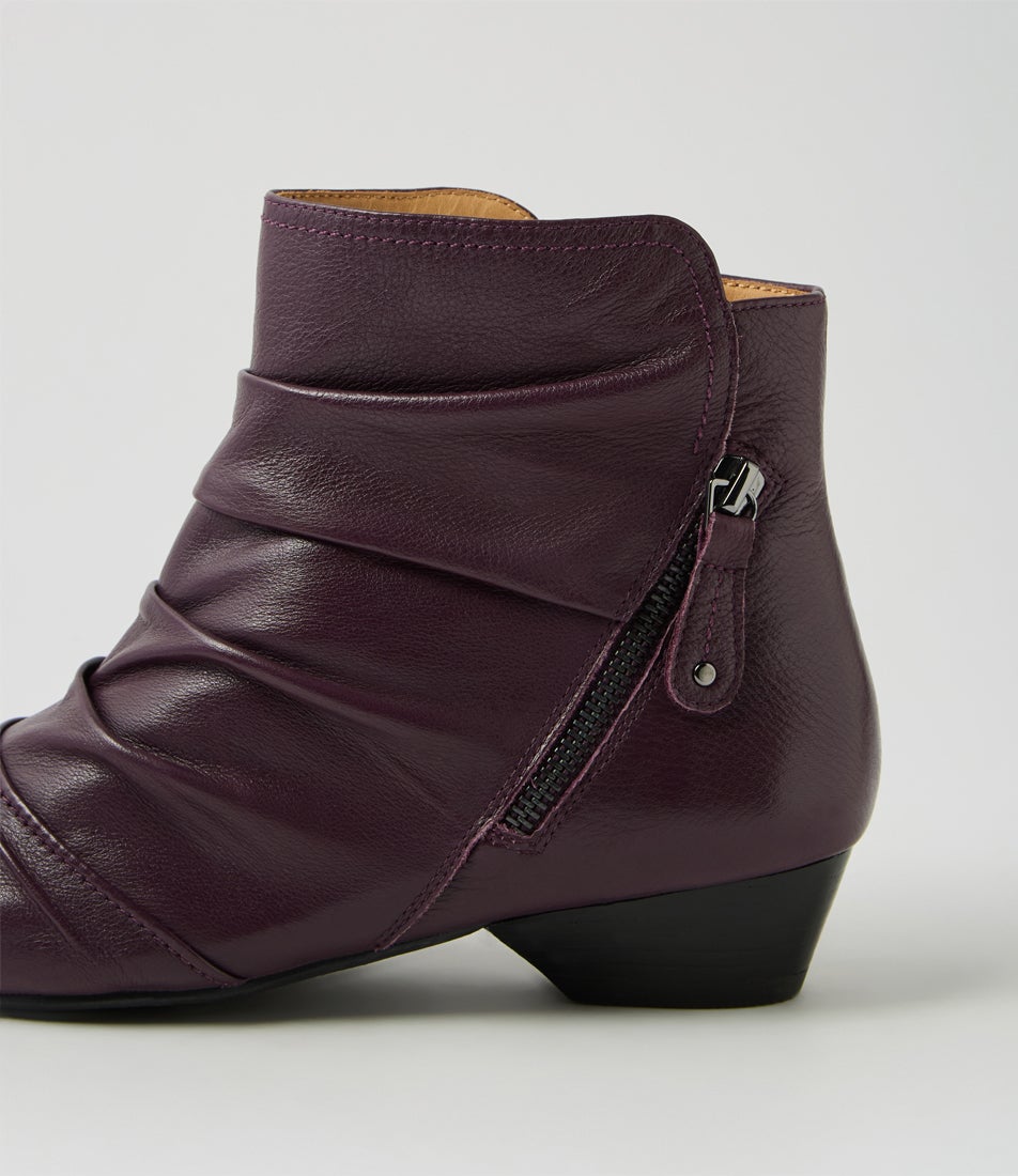 Camryn Xw Aubergine Leather Ankle Boots