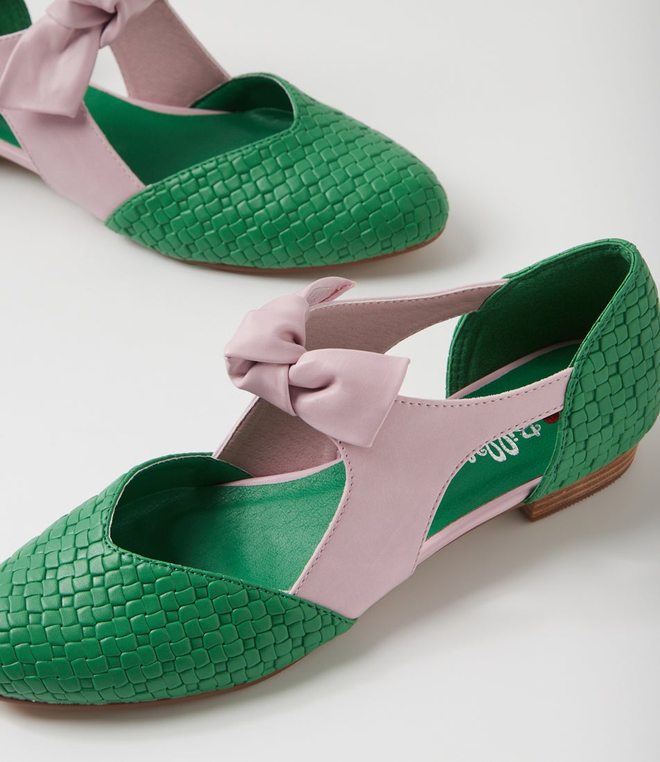 Estella Green Weave Lilac Emboss Flat Shoes