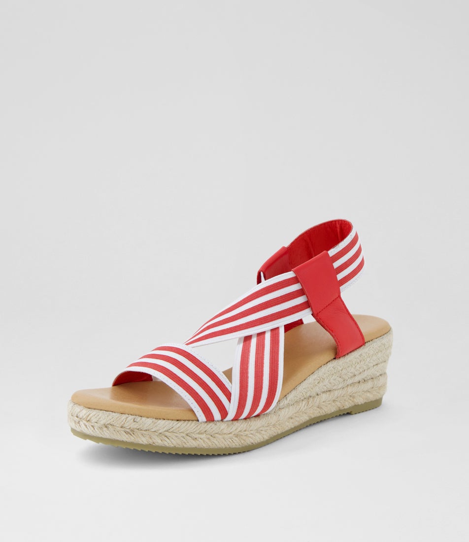 Shaunie Red White Stripe Fabric Sandals