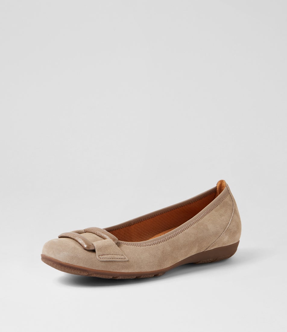 Sandya Taupe Suede Flat Shoes