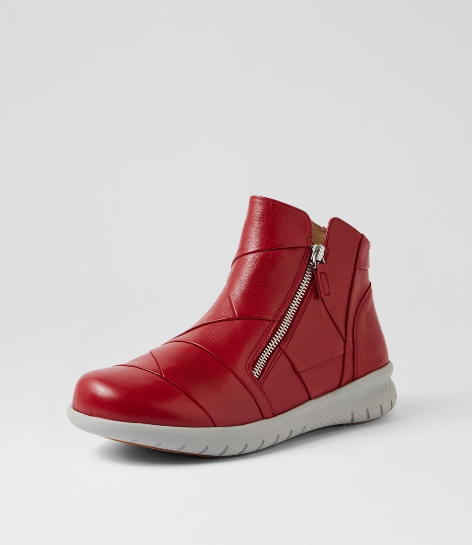 Sisley Xf Dark Red Leather Ankle Boots
