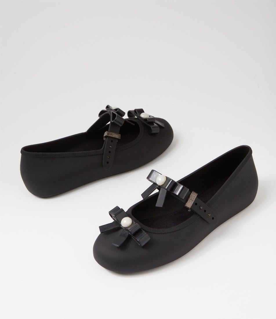 Melissa Soft Ballerina Bow Black Pvc Ballet Flats