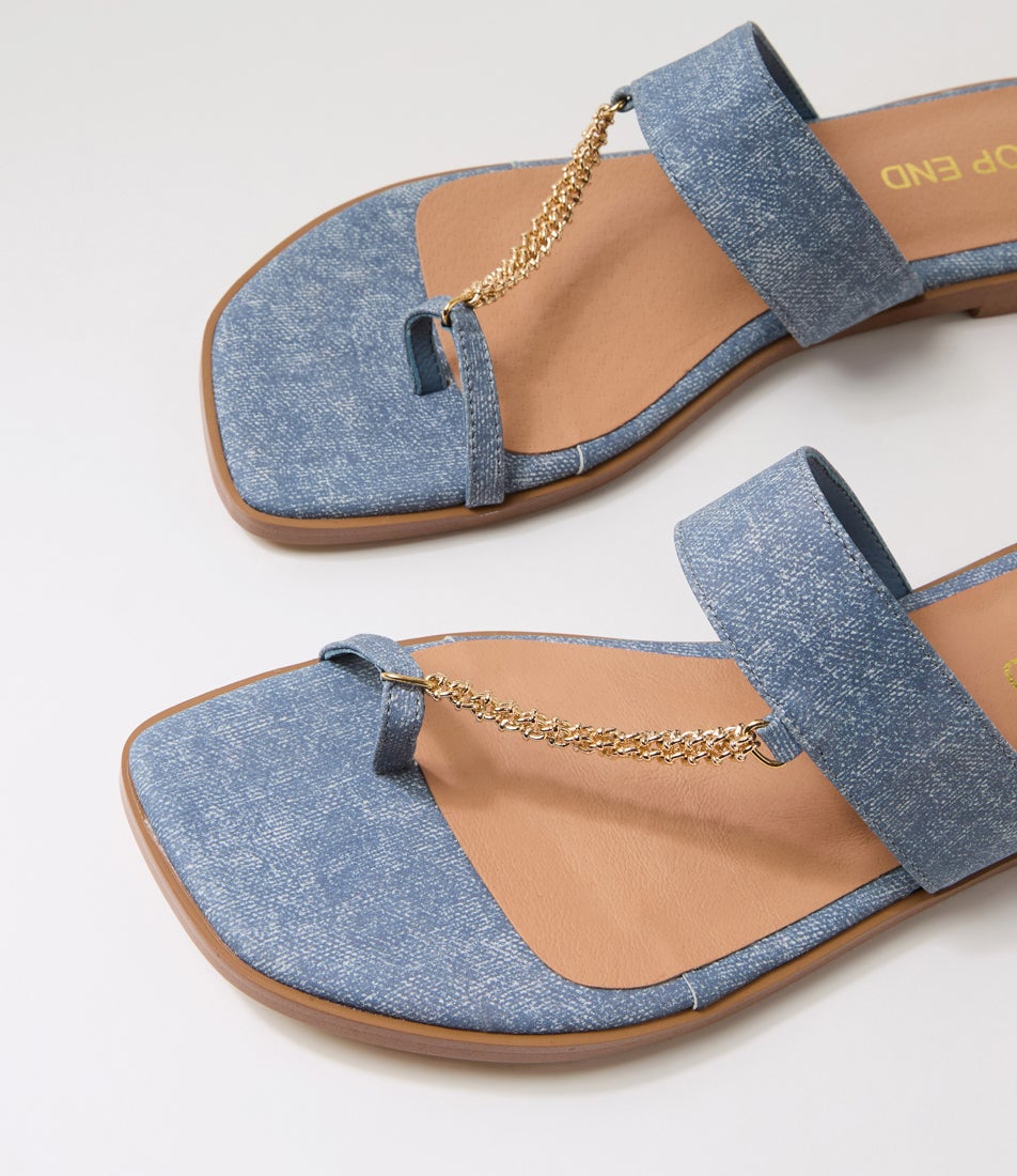 Lessan Blue Denim Leather Slides