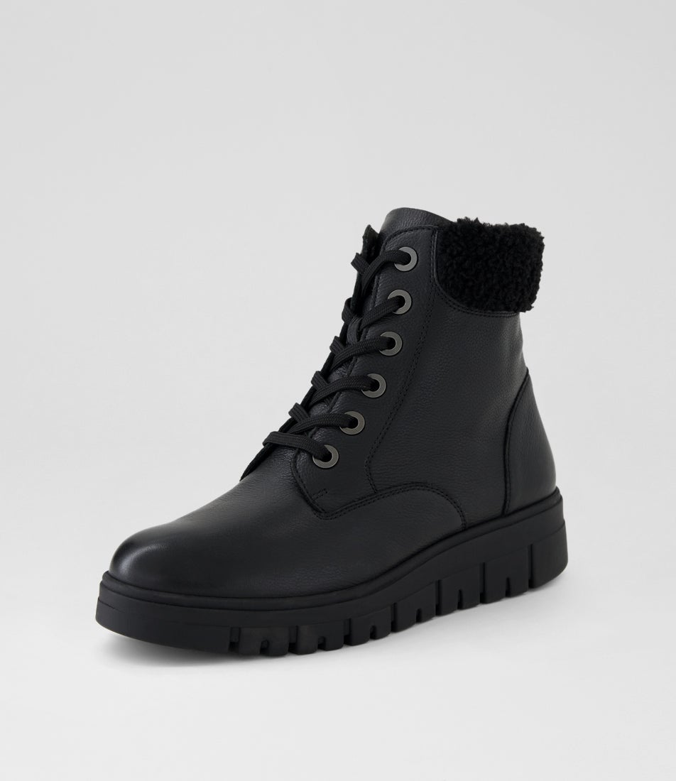 Marrien Black Leather Ankle Boots