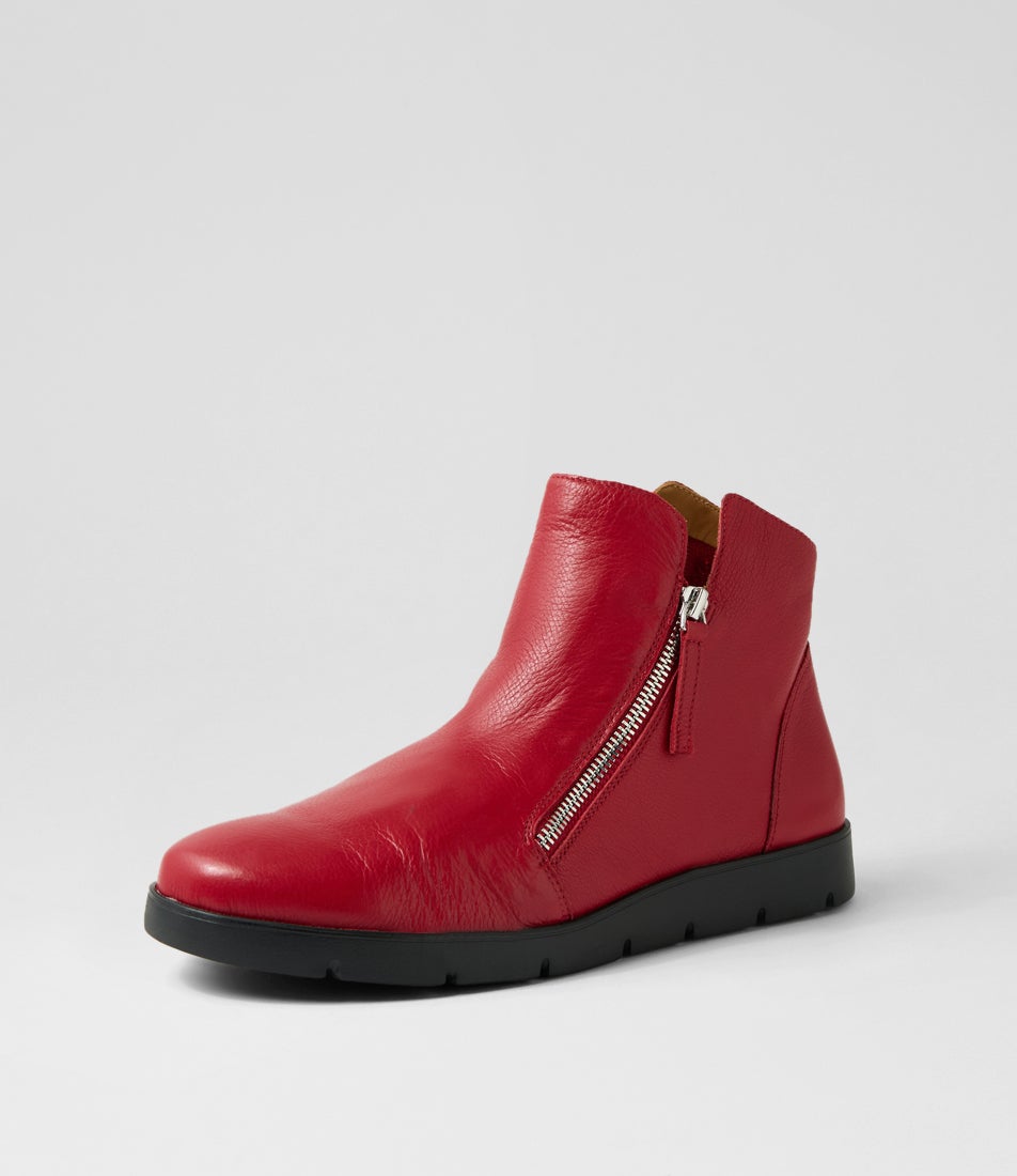 Mohme W Dark Red Leather Ankle Boots