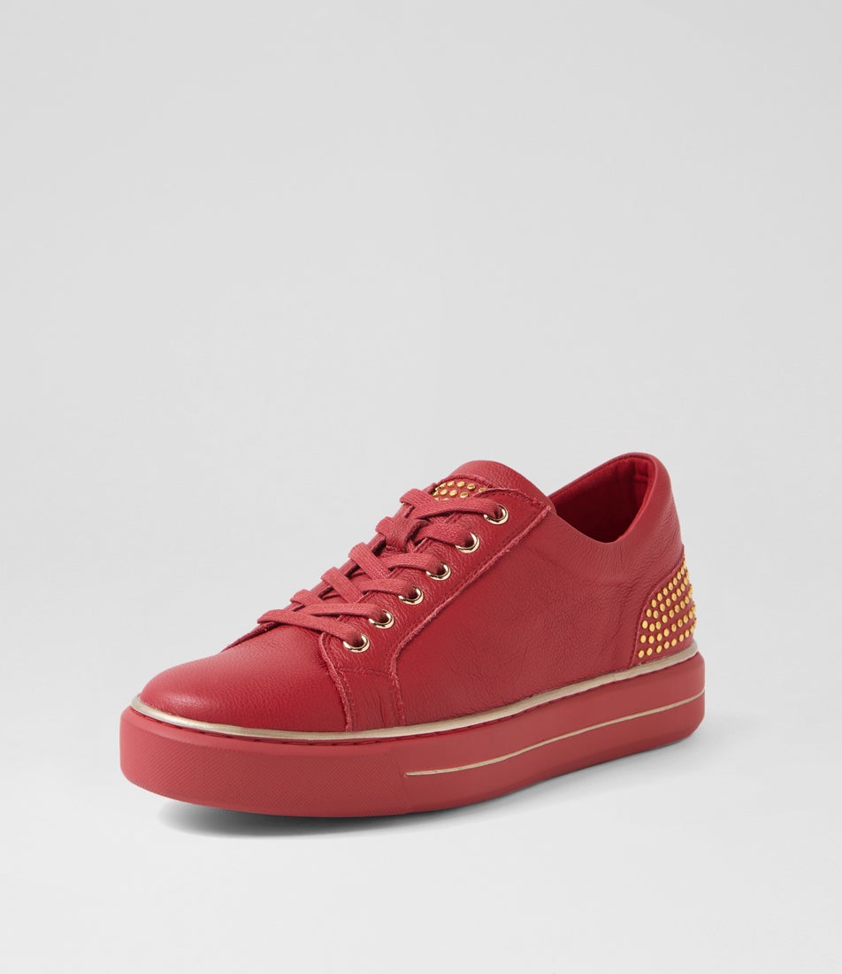 Kaiya W Dark Red Tumble Leather Sneakers