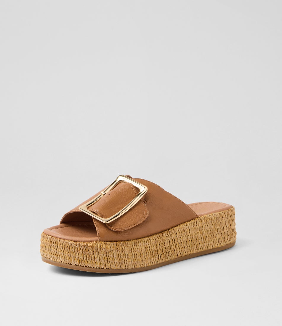 Zelsie Dark Tan Leather Slides