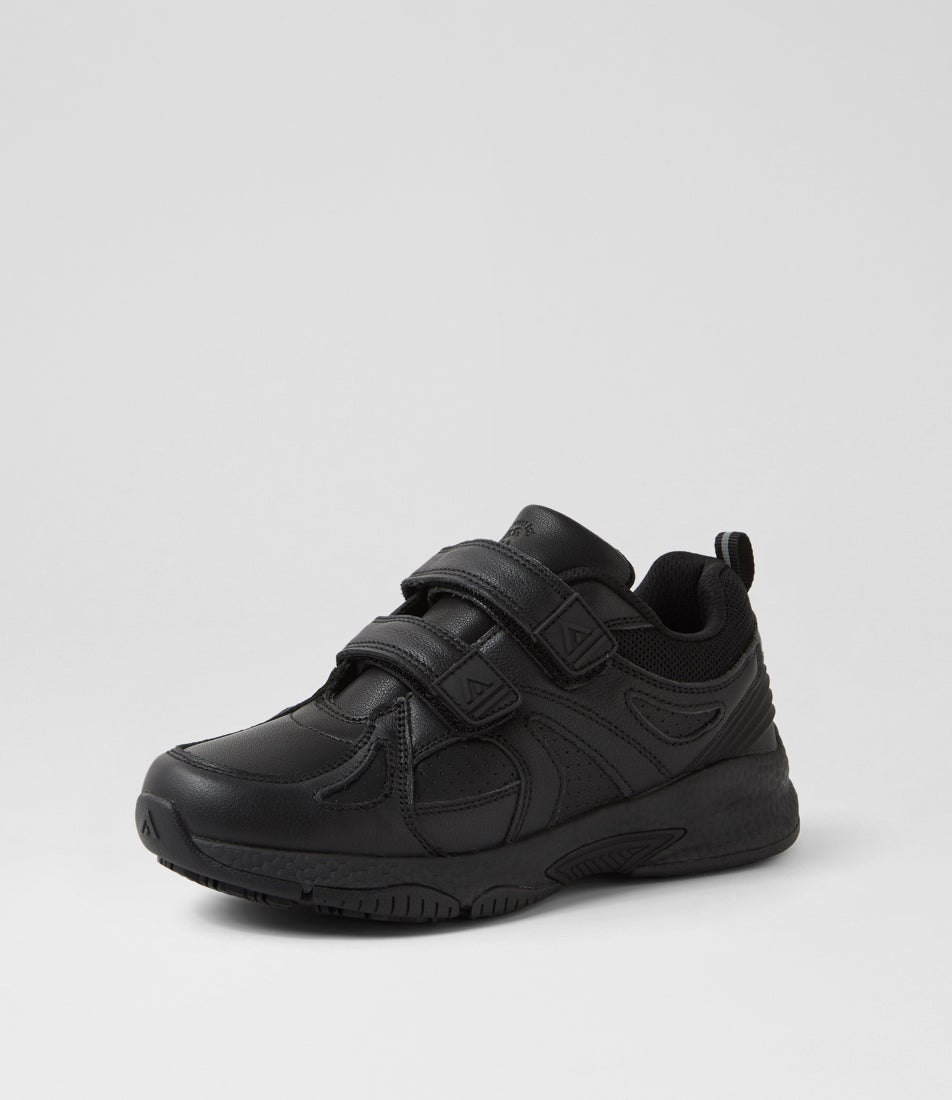Tempo Junior Adjustable Black Leather Sneakers