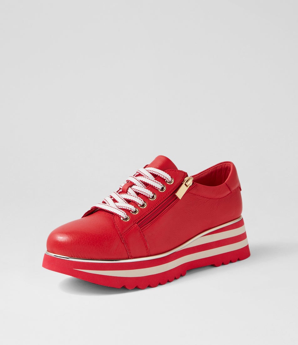 Eammes Red Leather Lace Up Flats