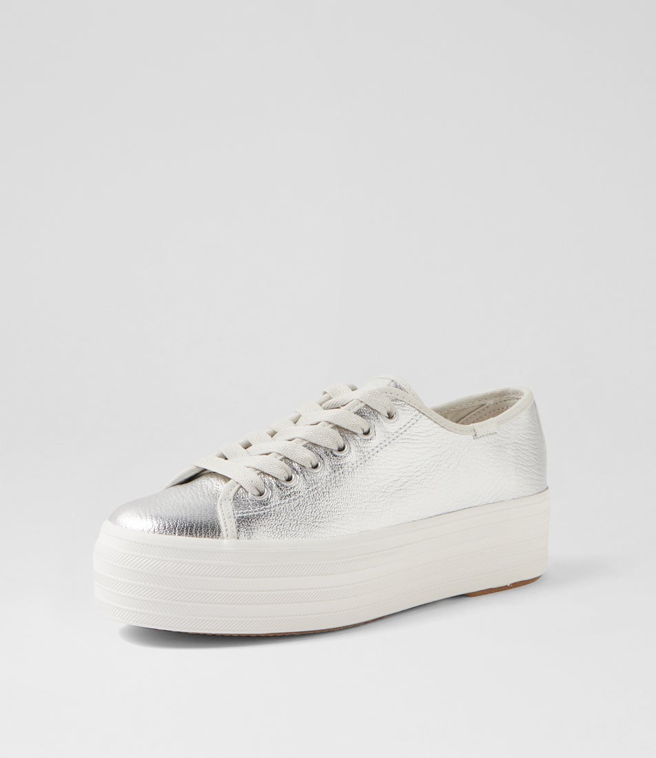 Triple Up Washed Metallic Silver Leather Sneakers Triple Up Washed Metallic Silver Leather Sneakers