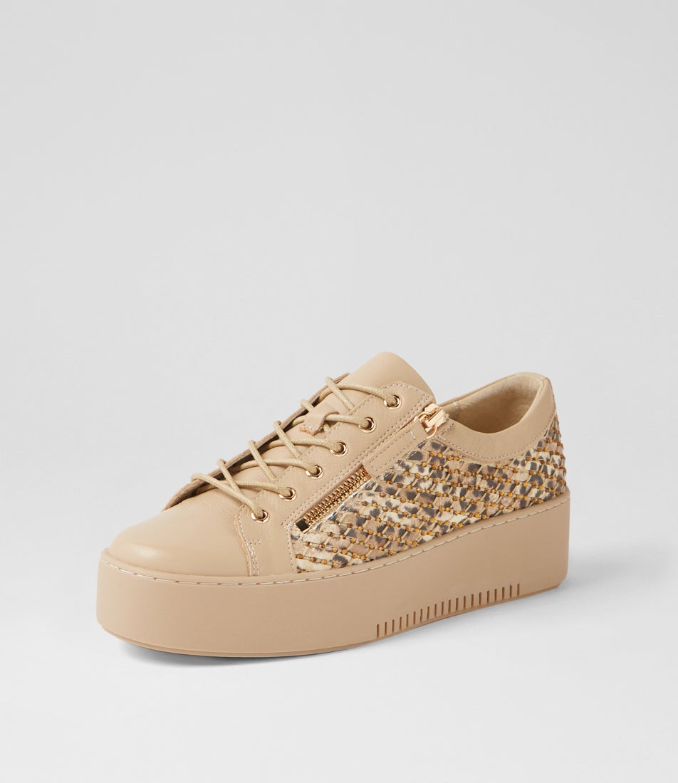 Walgin Camel Leopard Leather Sneakers