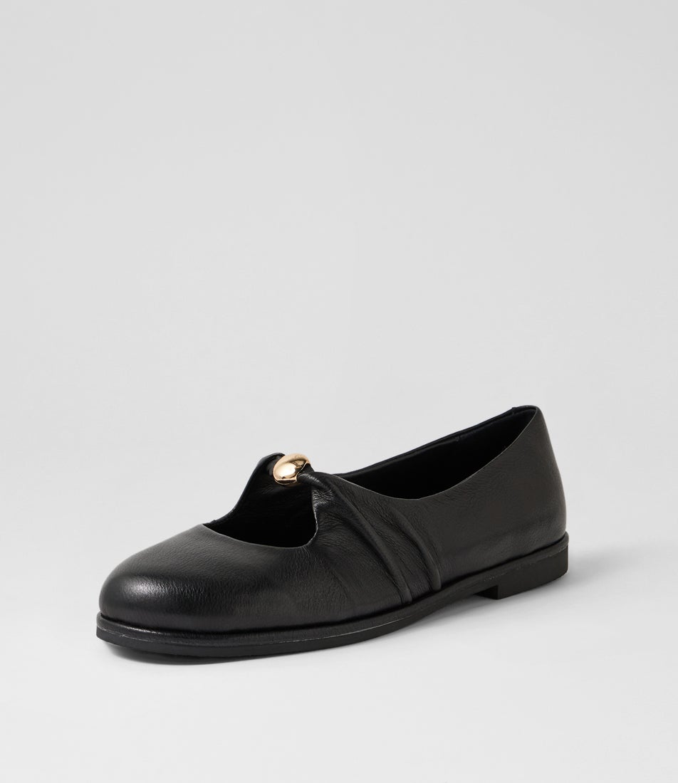 Ressol Black Leather Flat Shoes