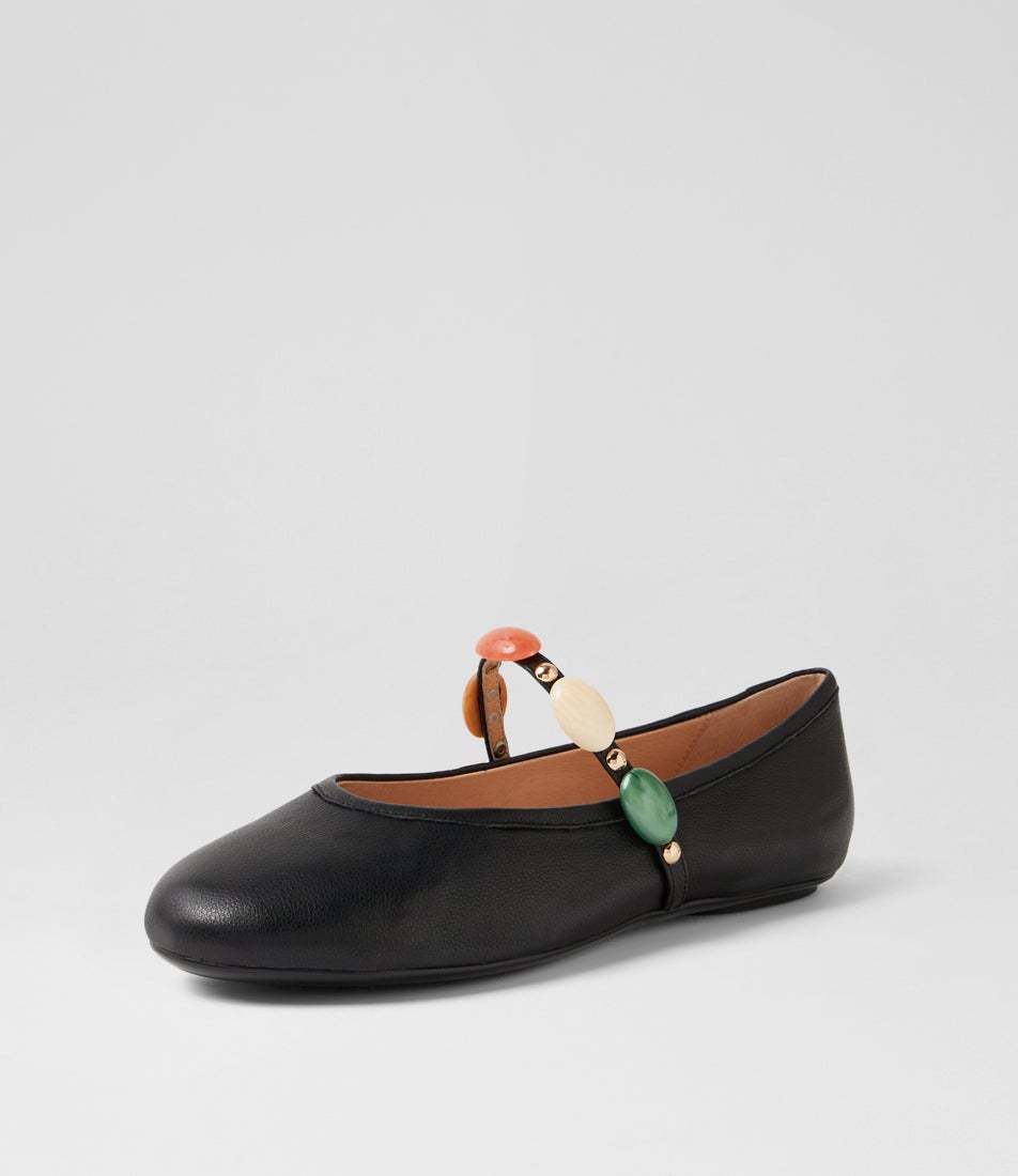 Birkita Black Multi Leather Ballet Flats