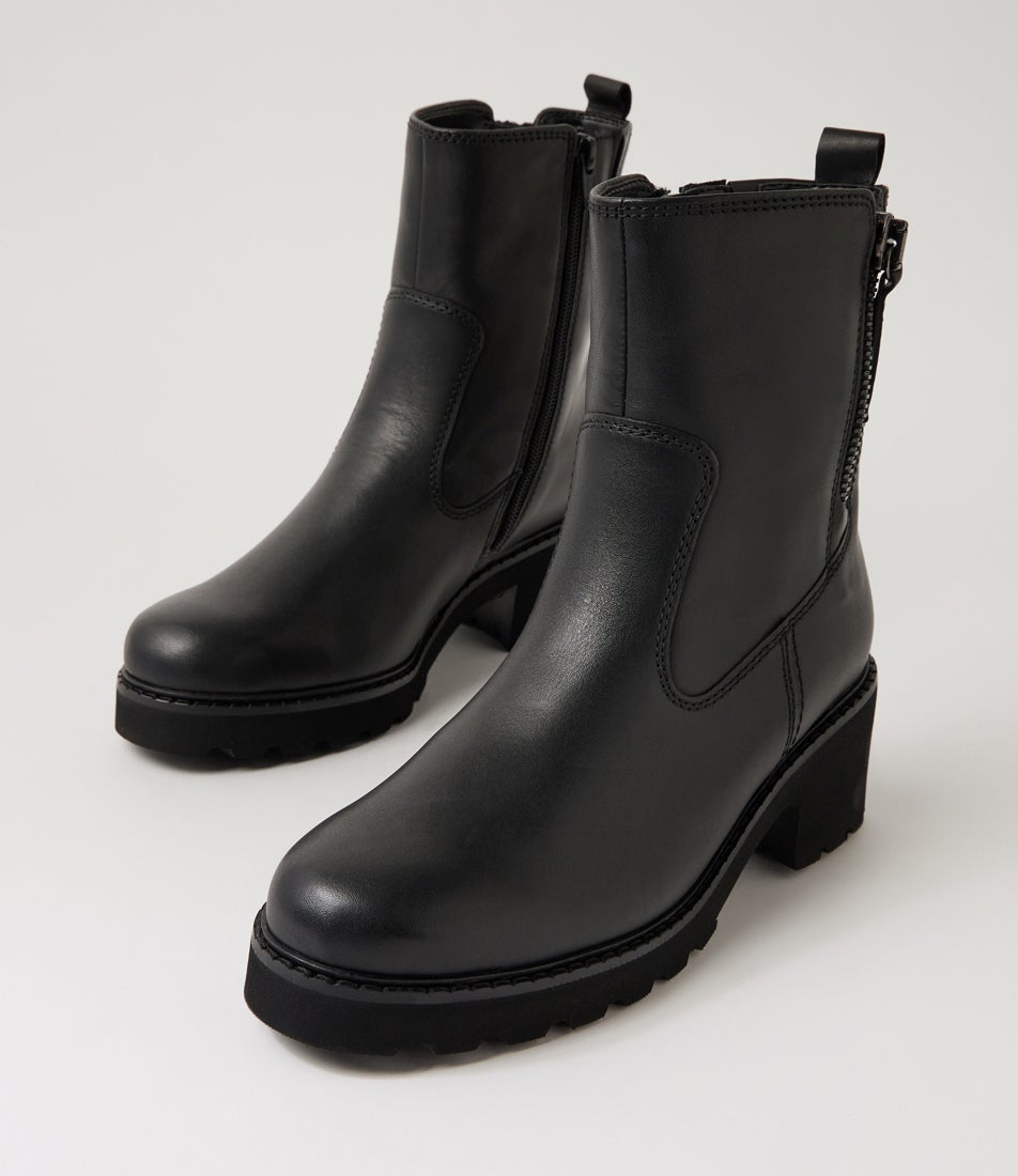 Camillie Schwarz Leather Ankle Boots