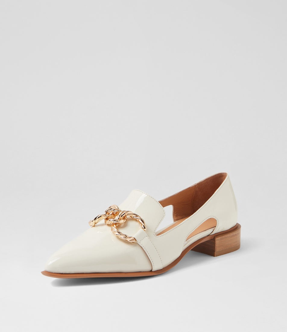 Eitan Ivory Patent Leather Flat Shoes