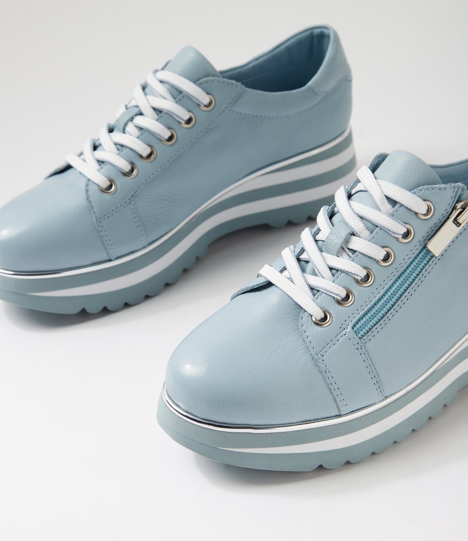 Eammes Denim Leather Lace Up Flats