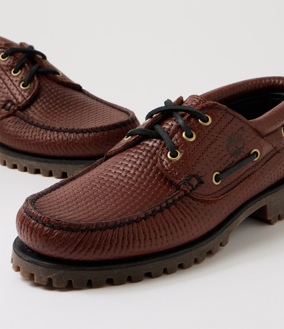 Authentics 3 Eye Classic S Brown Woven Leather Boat Shoes
