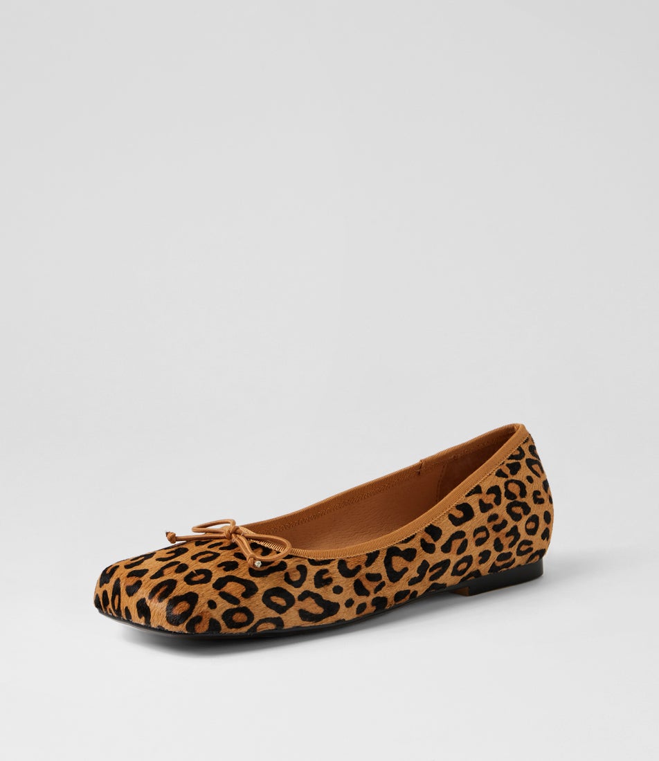 Affa Light Tan Leopard Leather Ballet Flats