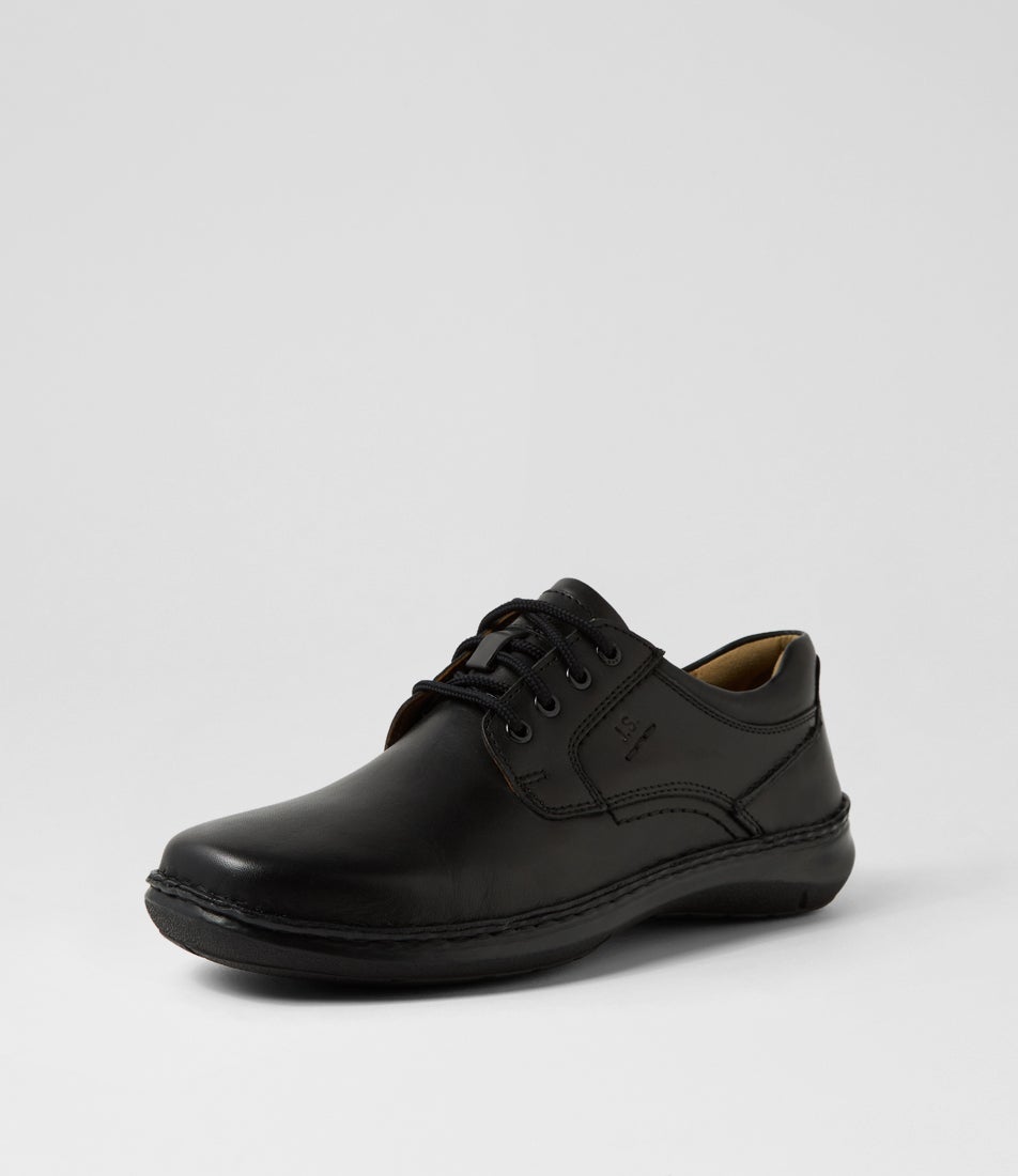 New Anvers 06 Schwarz Leather Lace Up Flats