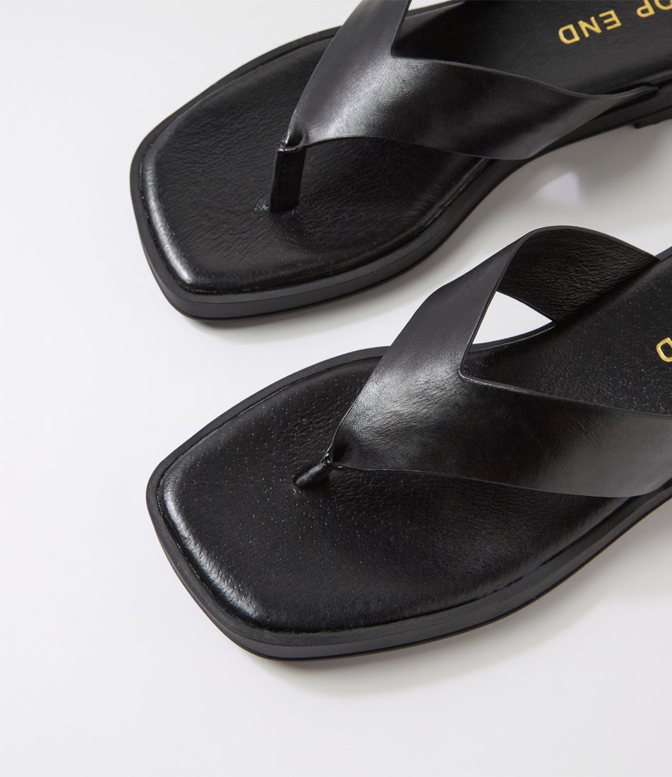 Teige Black Leather Thongs
