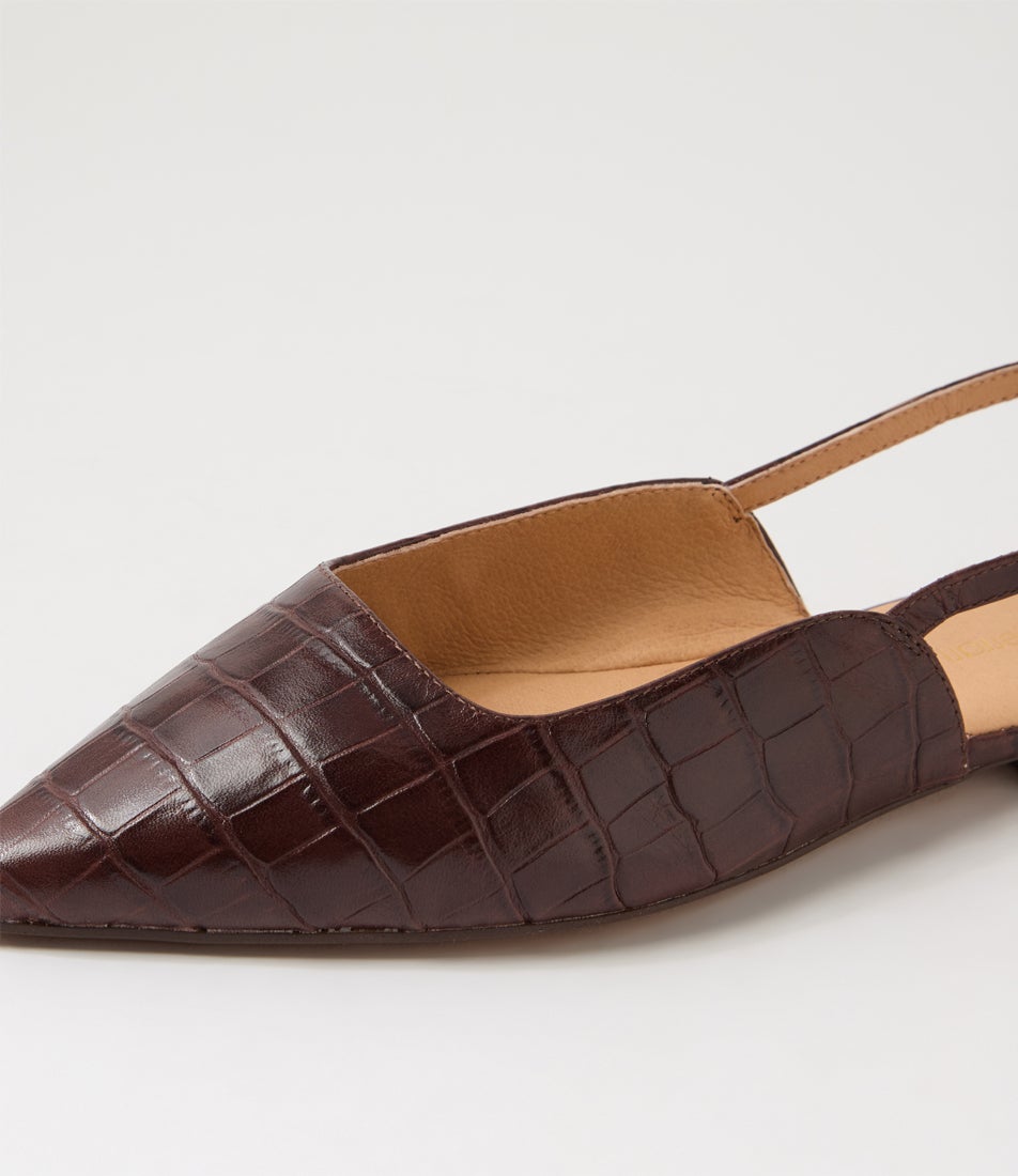 Astar Brown Croc Leather Flat Shoes