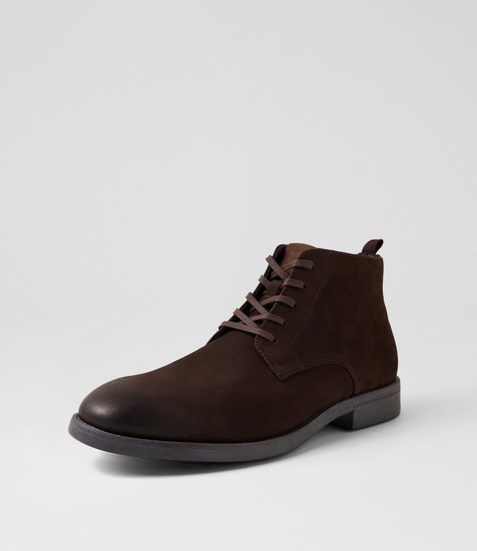 Neon Dark Brown Leather Lace Up Boots