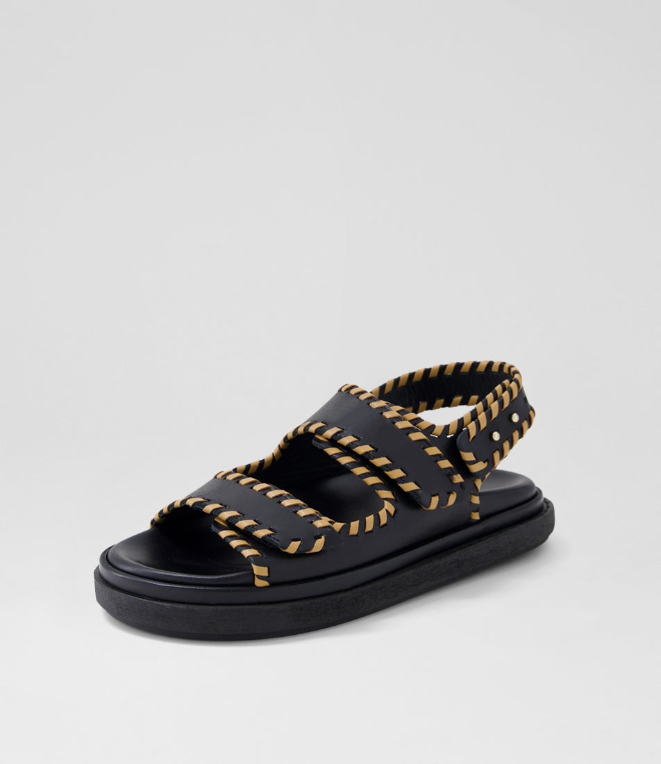 Barrel Black Tan Leather Sandals