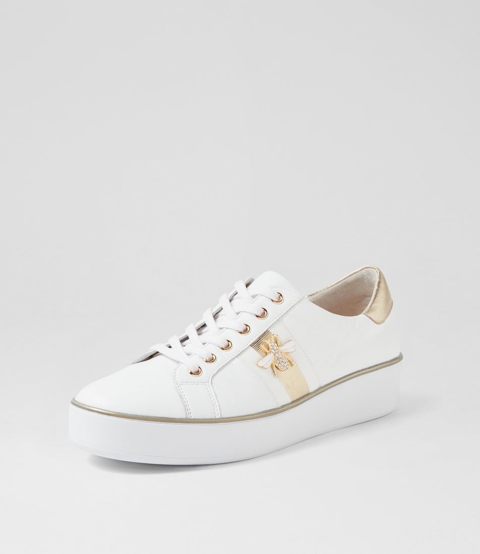Zobuck W White Pale Gold Leather Sneakers