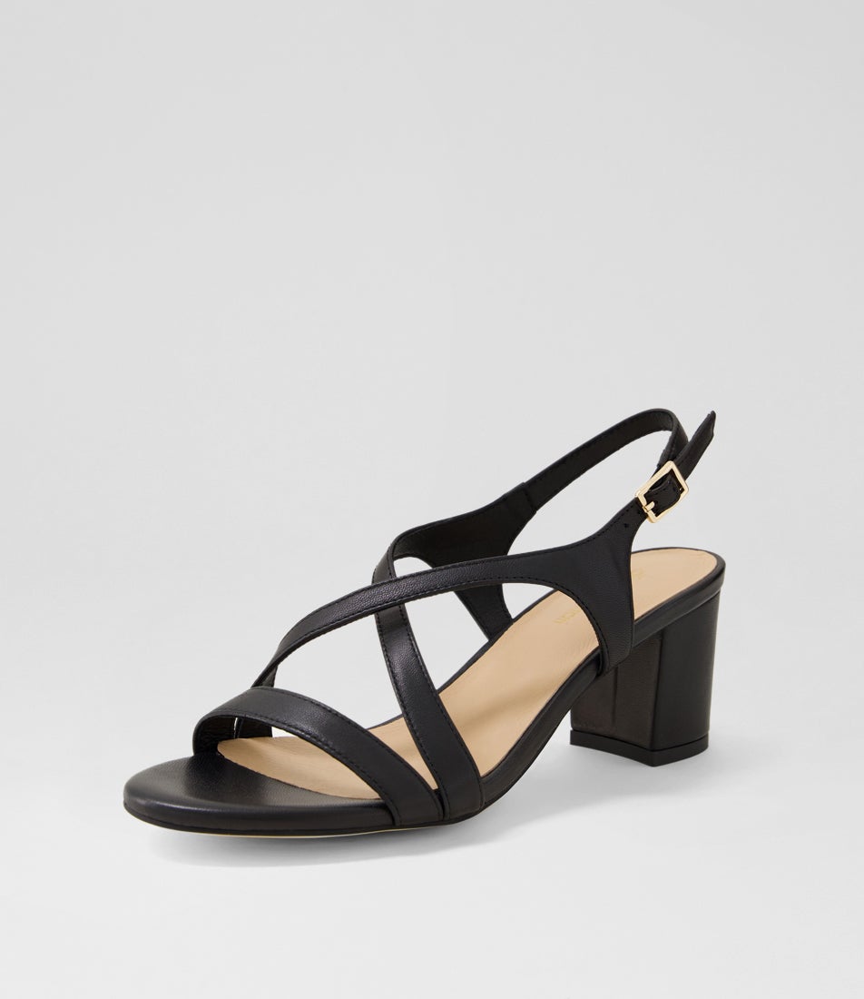 Geness Black Leather Sandals