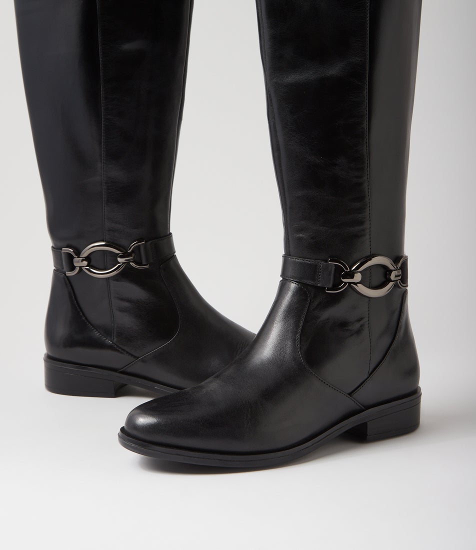 Seojin Xf Black Leather Stretch Knee High Boots