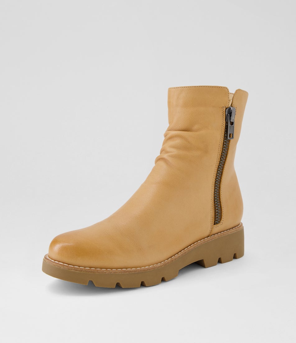 Dixeya Dark Tan Light Choc Leather Ankle Boots