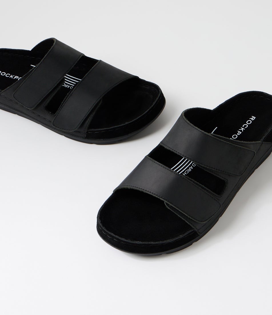 Pompei Black Crazyhorse Leather Slides