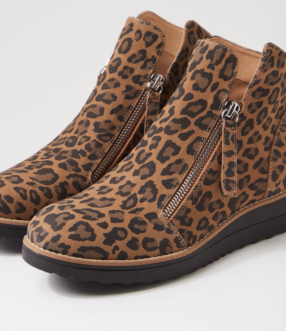Olise Camel Leopard Black Suede Ankle Boots