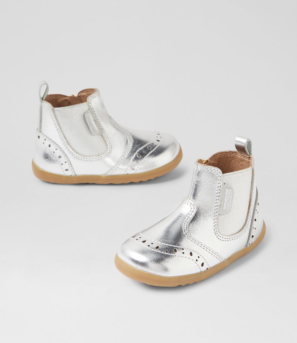 Su Billie Toddler Silver Metallic Leather Ankle Boots